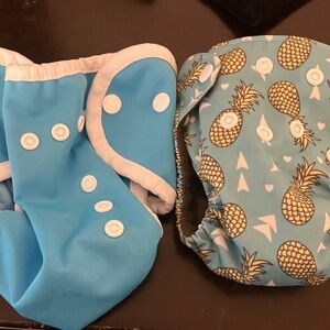 Blue Pineapple Print newborn baby pocket diaper with insert and small PLU cover